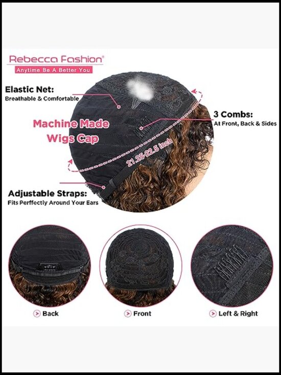10 Inch Short Curly Water Wave Bob Wig Human Hair With Bangs Glueless 150% main image 5